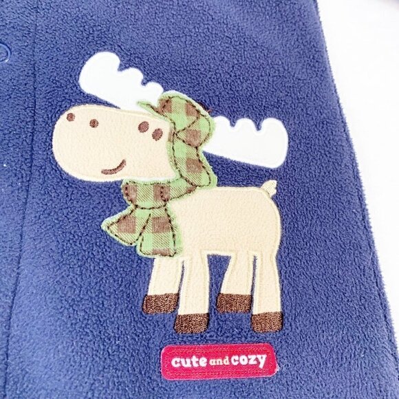 5/$25 Carter's fleece winter moose footless hooded long sleeve pants romper - Picture 3 of 5